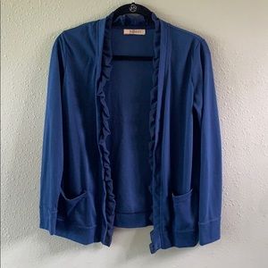 Romy open cardigan M blue ruffles pockets career